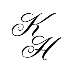 Naklejka premium Elegant KH Monogram Logo in Black Script – Luxury Calligraphy Initial Design on White Background