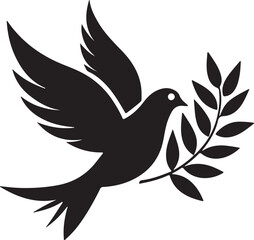 Black Dove with Olive Branch Icon Design