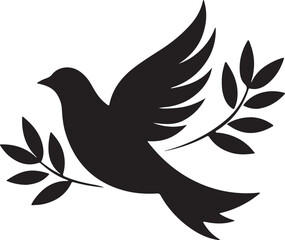 Simple Dove with Olive Branch Black Silhouette