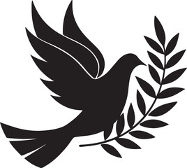 Dove Bird with Olive Branch Vector Silhouette