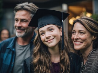 Fototapeta premium Proud family celebrating a daughters graduation