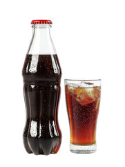 Cola Bottle and Glass Combination - A high-resolution image of a cola bottle with matching glass on transparent background

