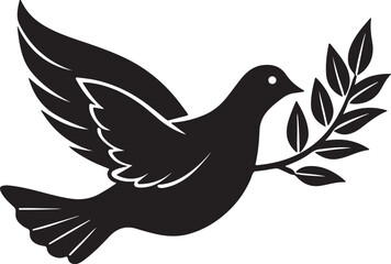Vector Silhouette of Peace Dove with Olive Branch
