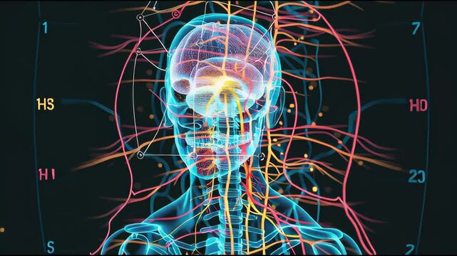 Cosmic style journey through sympathetic surge and parasympathetic serenity inside two holographic figures