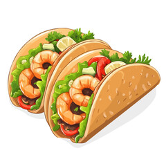 Shrimp Tacos, 2D isometric flat cartoon vector illustration isolated on white background.