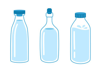 Set of water bottles in flat style.