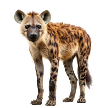 African Spotted Hyena Standing - Wild Predator Isolated on Transparent Background 