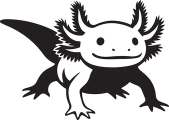 Cartoon axolotl silhouette in black and white, Cute amphibian illustration for t shirt designs