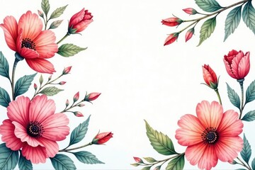 Watercolor painted flowers, continuous design, petal, flower