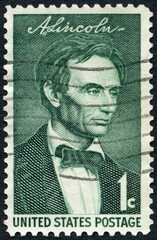 USA - 1958: shows Portrait of Abraham Lincoln (1809-1865) by George Healy, Sesquicentennial Issue, 1958