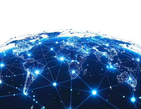  3D Bitcoin Floating Above a Network Grid with Data Flow, Transparent Background