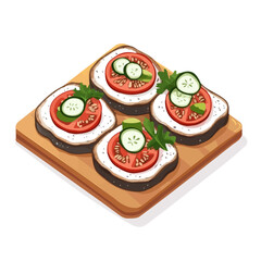 Smrrebrd, flat 2D isometric cartoon vector image isolated on white background.