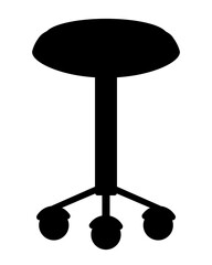 Soft office stool on wheels, furniture - vector silhouette image for logo, pictogram or stencil. Stool on wheels silhouette for stencil.