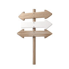 Wooden directional signpost with three arrows on black background