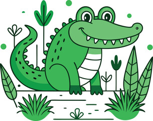 Fototapeta premium Cute Cartoon Crocodile Vector Illustration – Friendly Green Alligator Character for Kids