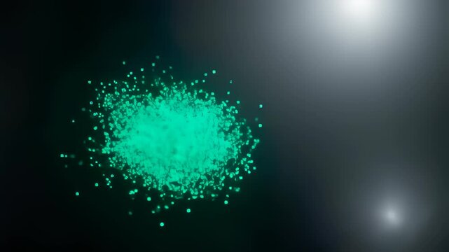 Emerald green digital particles forming crystalline structure