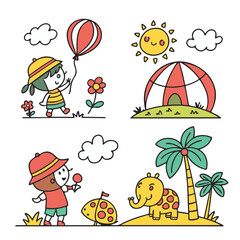 Obraz premium A joyful illustration of funny cartoon animals playing with balloons, perfect for a child's birthday card