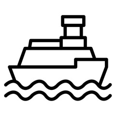 Naval Warship Vector Line Icon Design