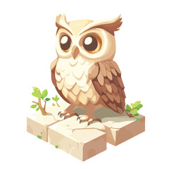 Owl, cartoon vector illustration, flat 2D isometric style, white background.