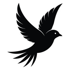 Flying Black Bird Silhouette Icon on White Background