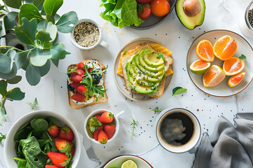 Clean Aesthetic Breakfast: Avocado Toast, Fruits & Coffee &ndash; Perfect Flat Lay