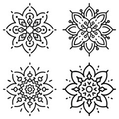 A highly detailed mandala artwork featuring symmetrical floral and geometric patterns, perfect for coloring books, meditation visuals, and artistic decor