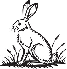Obraz premium Minimalist black and white vector drawing of a rabbit, highlighting its distinctive shape and characteristics