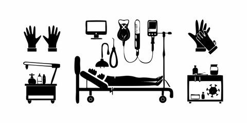 Clean Vector Icons of Hospital Equipment – Minimalist Medical Design