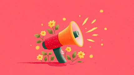 cheerful cute megaphone illustration on a bright colorful background – ideal for announcements, marketing materials, social media graphics, or advertising campaigns