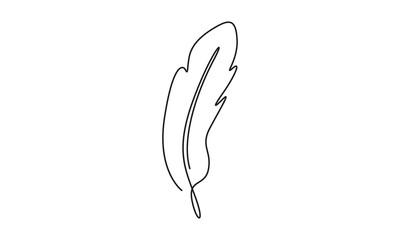 Bird feather continuous one line drawing. Single line drawing of bird feather isolated outline flat vector illustration