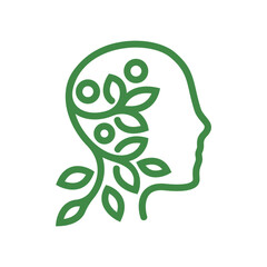 Female profile with branches and leaves in vector.