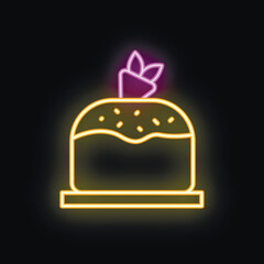 Neon sign of a carrot cake with purple neon carrot on top, perfect for restaurant advertising or culinary projects