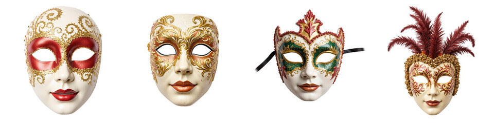 Colorful decorative masks displayed in artistic arrangement  