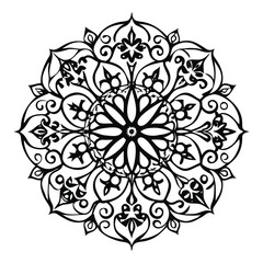 A highly detailed mandala artwork featuring symmetrical floral and geometric patterns, perfect for coloring books, meditation visuals, and artistic decor