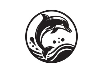 Obraz premium Dolphin Silhouette Black Vector White Background