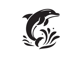 Naklejka premium Dolphin Silhouette Black Vector White Background