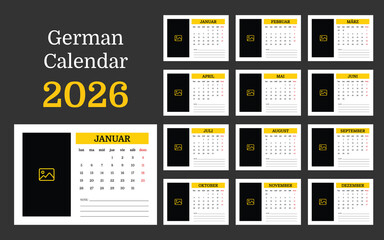 Printable German Table Calendar 2026 Monthly Planner with Photo Placeholder