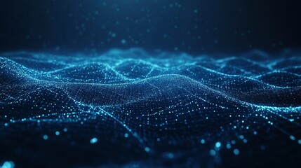 Abstract Blue Particle Wave Background, Data Visualization, Digital Landscape Data, AI