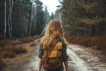 Adventurous Woman Hitchhiking in Enchanted Forest