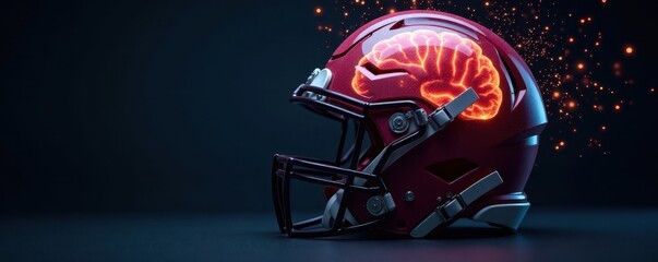 football helmet with a crackling brain inside, splitting, brain damage, trauma