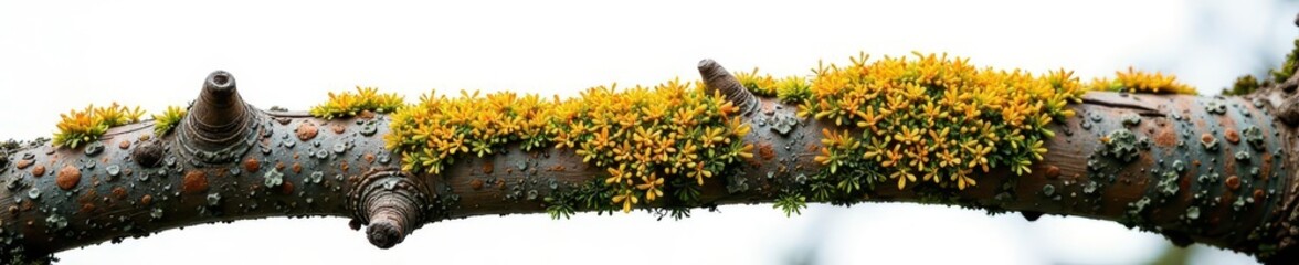 Obraz premium Lichen isolated on a tree trunk on white background, botanical, plant, verdant