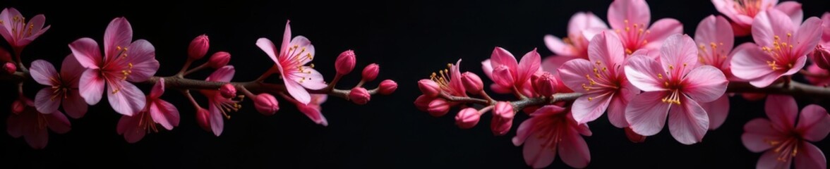 Obraz premium Pink and white Syringa flowers on a black background, petals, small, clusters