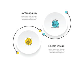 Business infographic 2 step process. Diagram presentation, workflow layout, pie chart, information graphic. Vector illustration with line and paper style