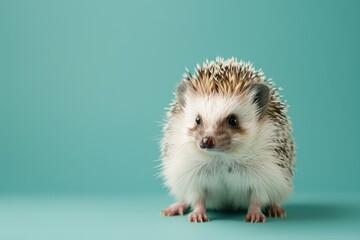 Charming Hedgehog Portrait on Seafoam Background