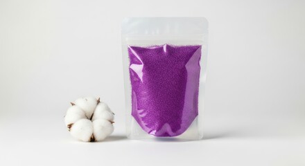 Obraz premium Vibrant Pouch Packaging Purple Glitter Cosmetic Product Mockup