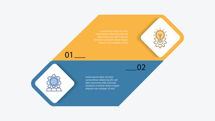 Business infographic 2 step process. Diagram presentation, workflow layout, pie chart, information graphic. Vector illustration with line and paper style