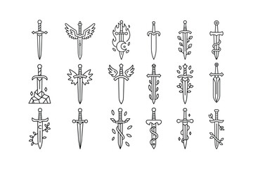 Ornate swords with floral and celestial elements weapon medieval