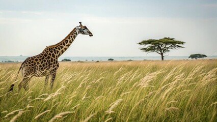 Obraz premium Giraffe, sharp and realistic, Photo, Natural light.