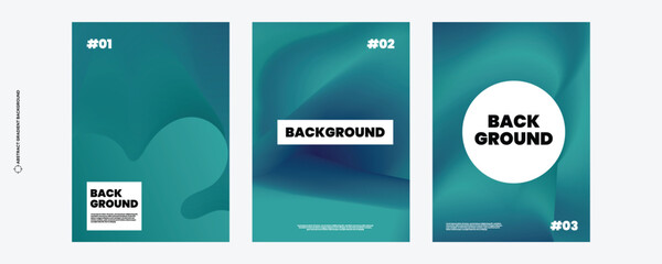 Abstract dark green gradient poster background vector set. Minimalist cover template gradient color. Ideal design for social media, cover, banner, flyer, music, ads.