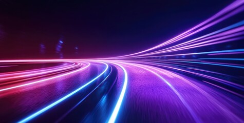 Abstract digital highway with vibrant neon lines